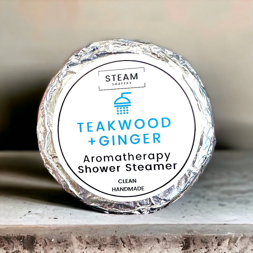 Teakwood Ginger Shower Steamer handmade by Steam Soapery