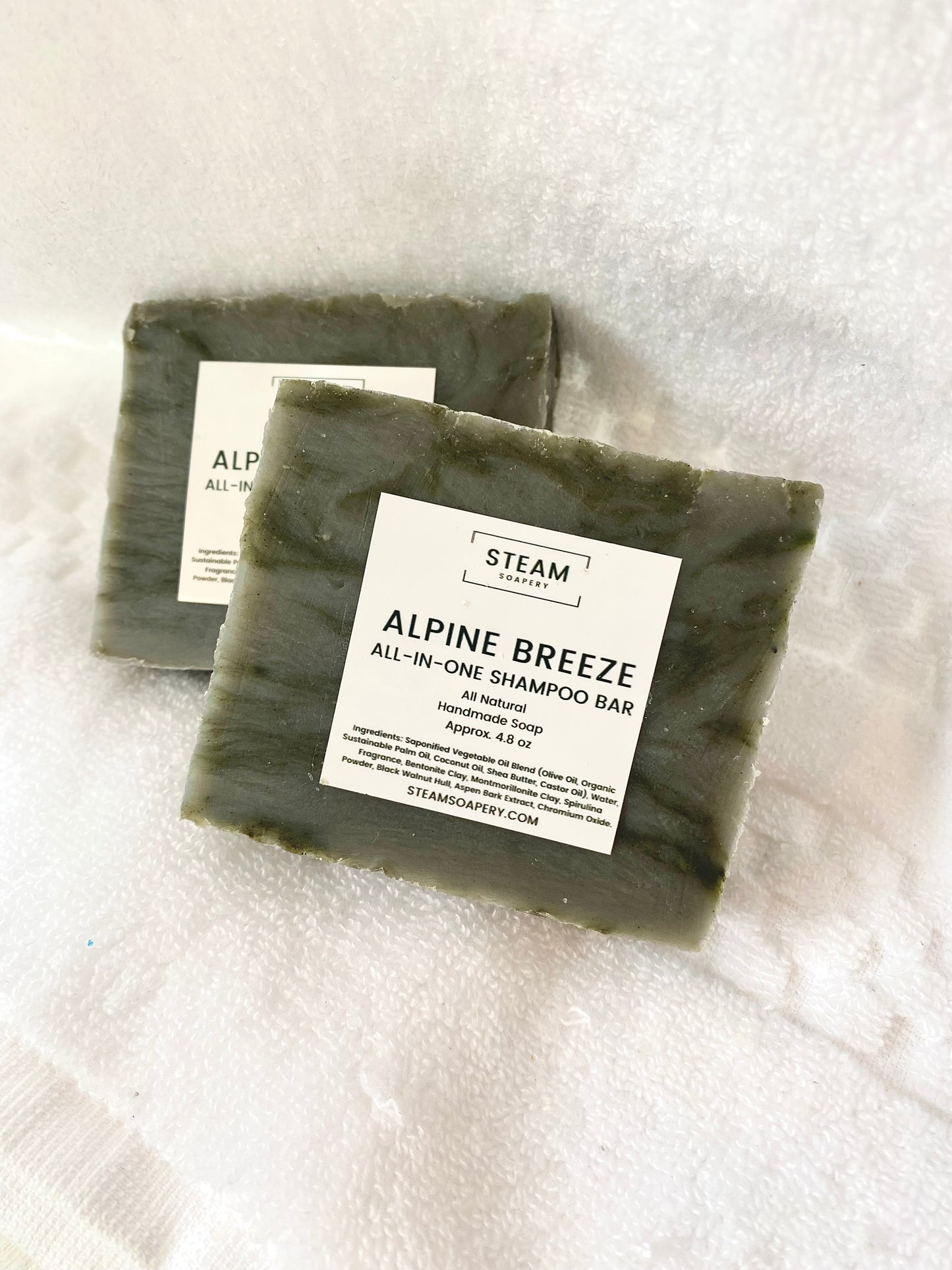 Alpine Breeze Shampoo Bar on White Towel