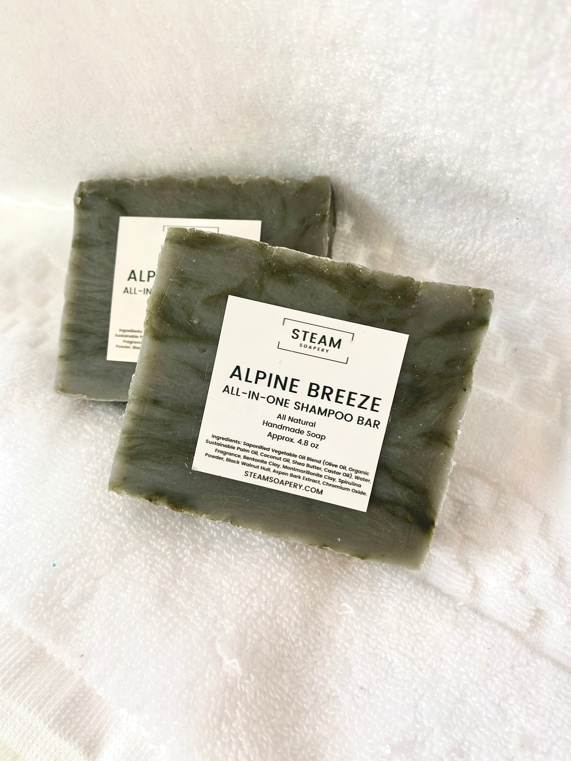 Alpine Breeze Shampoo Bar on White Towel