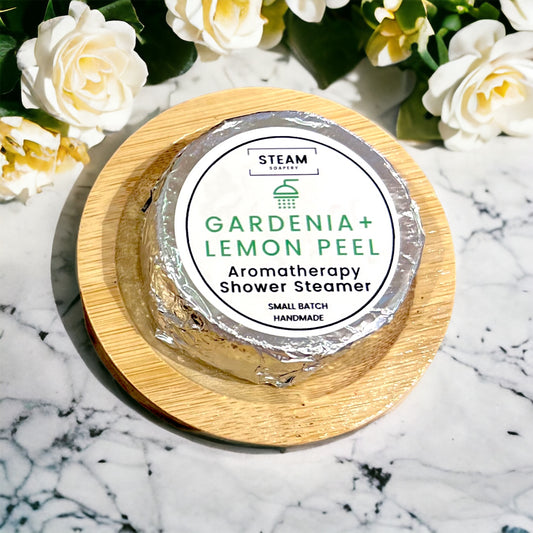 Gardenia + Lemon Peel Shower Steamer handmade by Steam Soapery