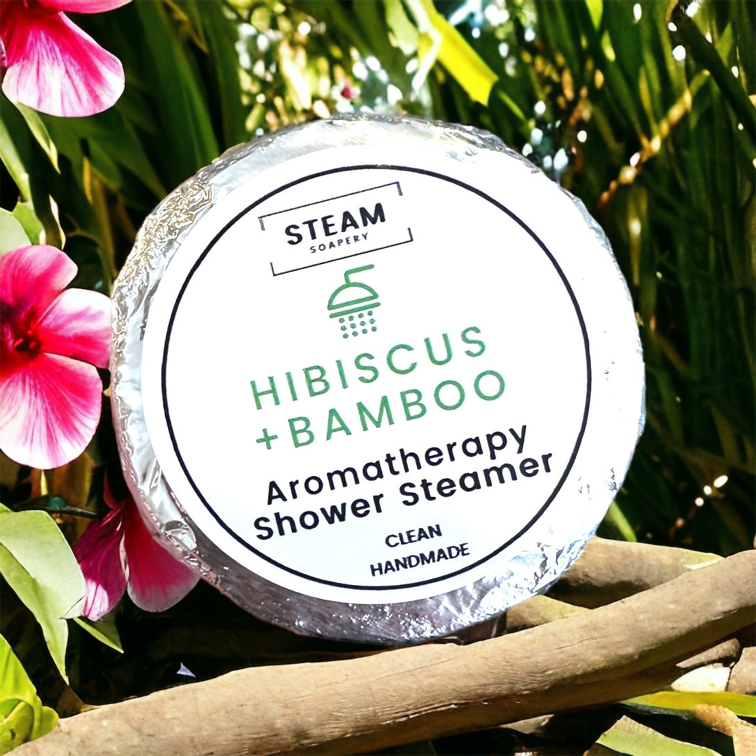 Hibiscus Bamboo Shower Steamer handmade by Steam Soapery