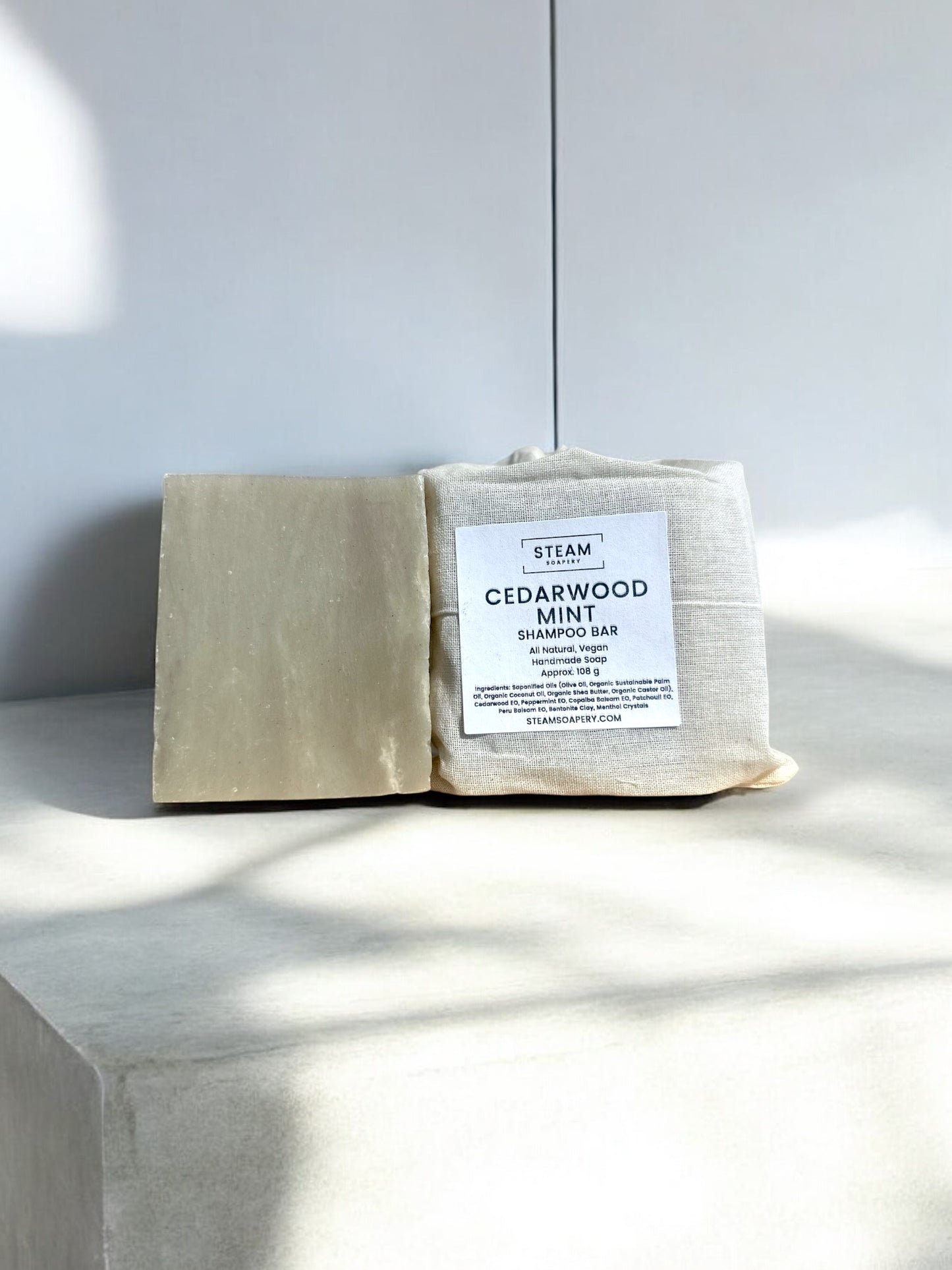 Cedar Mint Shampoo bar on Towel