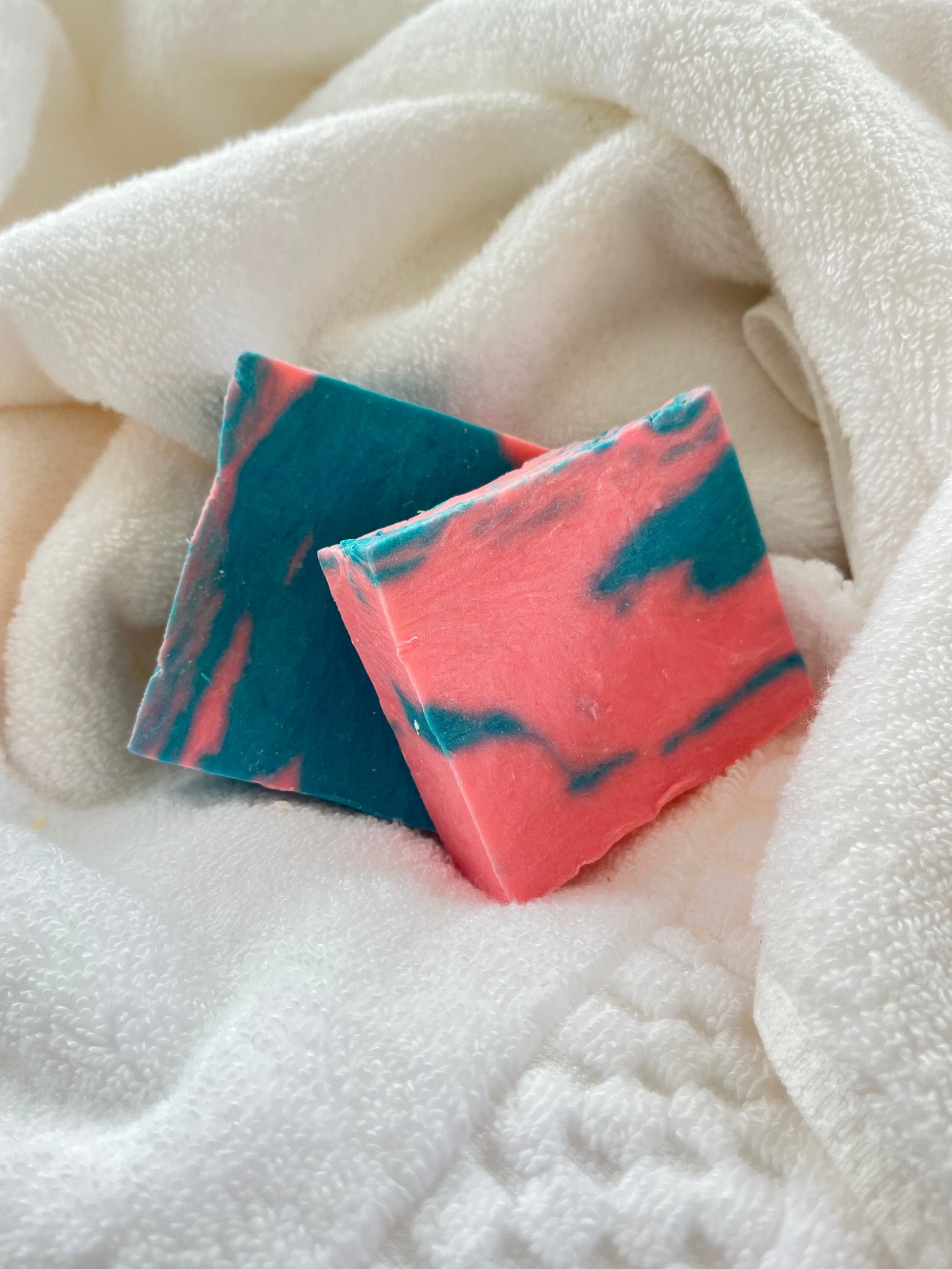 Cotton Candy Bar Soap on a While Towel